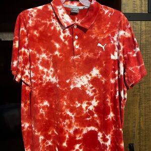 PUMA Red and White Tie-Dye Polo Shirt